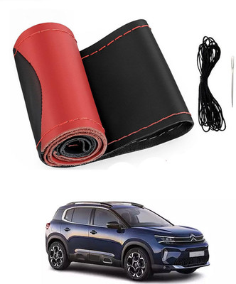 MATIES Hand Stiched Steering Cover For Universal For Car Universal For Car(Red/Black, Leatherite)