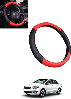 MSNP Steering Cover For Skoda Rapid(Red & Black, Leatherite)