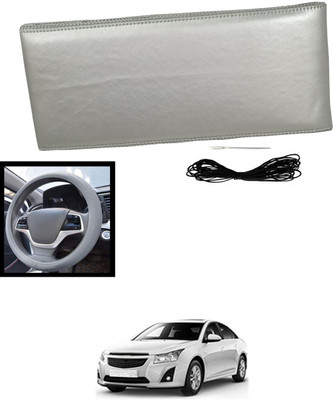 MATIES Hand Stiched Steering Cover For Chevrolet Cruze(Silver, Leatherite)