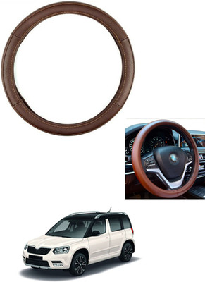 MATIES Steering Cover For Skoda Yeti(Brown, Leather)