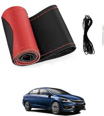 MATIES Hand Stiched Steering Cover For Universal For Car Ciaz(Red/Black, Leatherite)