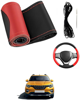 MATIES Hand Stiched Steering Cover For Renault Universal For Car(Red/Black, Leatherite)