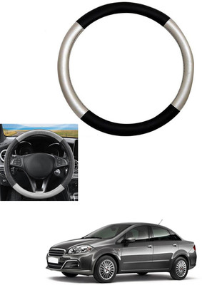 MATIES Steering Cover For Fiat Linea(Silver, Black, Leather)