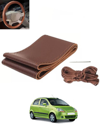 RKPSP Hand Stiched Steering Cover For Chevrolet Spark(Brown, Leatherite)