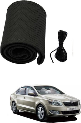 arneja trading company Hand Stiched Steering Cover For Skoda Rapid(Black, Leather)