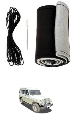 monolive Hand Stiched Steering Cover For Mahindra Marshal(Silver/Black, Leatherite)