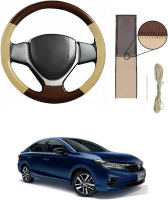 ARNEJA Hand Stiched Steering Cover For Honda City(Beige, Brown, Leather)