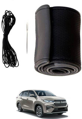 MATIES Hand Stiched Steering Cover For Maruti Universal For Car(Black/Grey, Leatherite)