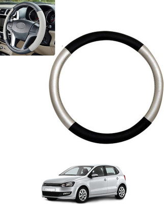 monolive Hand Stiched Steering Cover For Volkswagen Polo(Silver/Black, Leatherite)