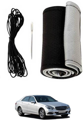 ABJD Hand Stiched Steering Cover For Mercedes Benz E250(Silver, Black, Leatherite)