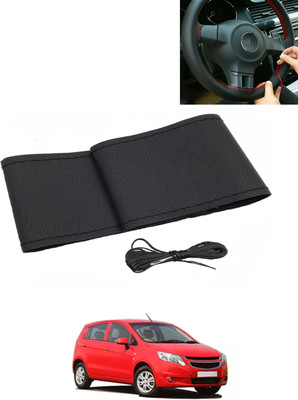 AYW Hand Stiched Steering Cover For Chevrolet Sail UVA(Black, Leatherite)