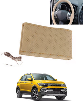 MATIES Hand Stiched Steering Cover For Volkswagen Universal For Car(Beige, Leatherite)