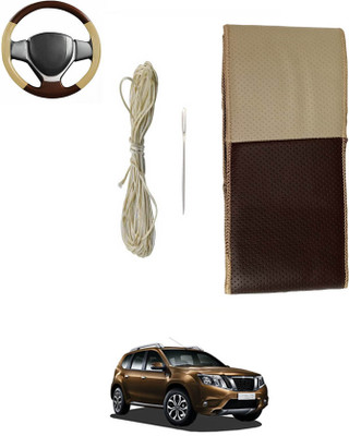 ABJD Hand Stiched Steering Cover For Nissan Thar(Beige, Brown, Leatherite)