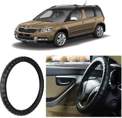 Shubh Auto Hand Stiched Steering Cover For Skoda Yeti(Black, Leatherite)