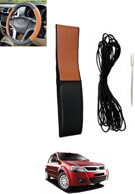 MSNP Hand Stiched Steering Cover For Mahindra Verito(Tan, Black, Leatherite)