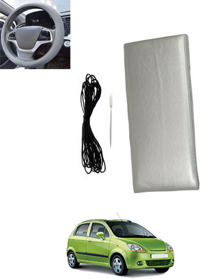 monolive Hand Stiched Steering Cover For Chevrolet Spark(Silver, Leatherite)