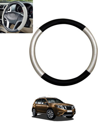 monolive Hand Stiched Steering Cover For Nissan Terrano(Silver/Black, Leatherite)
