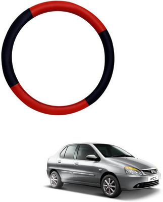 RKPSP Hand Stiched Steering Cover For Universal For Car Indigo CS(Red/Black, Leatherite)