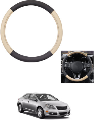 MATIES Steering Cover For Universal For Car Kizashi(Beige/Black, Leather)