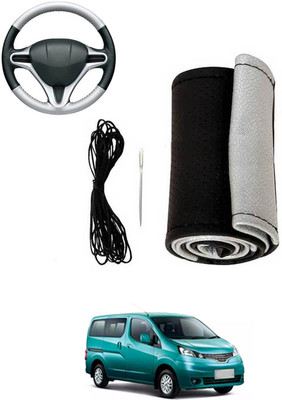 MATIES Hand Stiched Steering Cover For Nissan Evalia(Silver, Black, Leatherite)