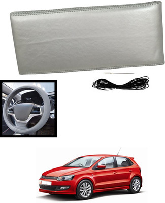 MATIES Hand Stiched Steering Cover For Volkswagen Polo GT(Silver, Leatherite)