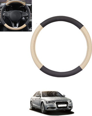 monolive Hand Stiched Steering Cover For Audi S4(Beige, Black, Leatherite)