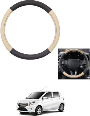MATIES Steering Cover For Universal For Car Celerio(Beige/Black, Leather)