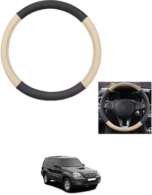 MATIES Steering Cover For Hyundai Terracan(Beige/Black, Leather)