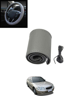 MATIES Hand Stiched Steering Cover For Honda City(Grey, Leatherite)