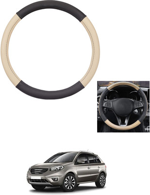 MATIES Steering Cover For Renault Koleos(Beige/Black, Leather)