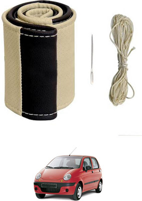 MATIES Hand Stiched Steering Cover For Daewoo Matiz(Beige/Black, Leatherite)
