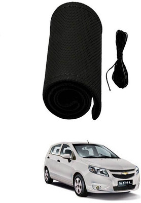 RKPSP Hand Stiched Steering Cover For Universal For Car Sail UVA(Black, Leatherite)