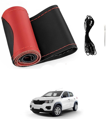 monolive Hand Stiched Steering Cover For Renault Kwid(Red/Black, Leatherite)
