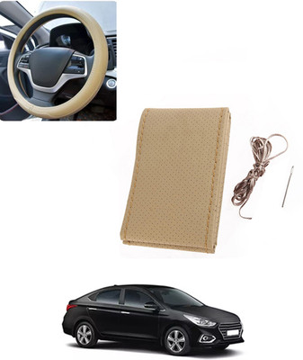 AYW Hand Stiched Steering Cover For Hyundai Verna(Beige, Leatherite)
