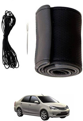 ABJD Hand Stiched Steering Cover For Toyota Etios Liva(Grey, Black, Leatherite)
