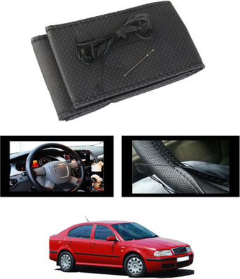 monolive Hand Stiched Steering Cover For Skoda Octavia(Black, Leatherite)