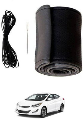 MATIES Hand Stiched Steering Cover For Hyundai Elantra(Black/Grey, Leatherite)