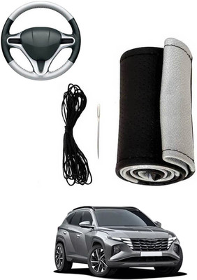 MATIES Hand Stiched Steering Cover For Hyundai Tucson(Silver, Black, Leatherite)