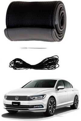 RKPSP Hand Stiched Steering Cover For Universal For Car Passat(Black/Grey, Leatherite)