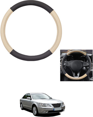MATIES Steering Cover For Hyundai Elantra(Beige/Black, Leather)