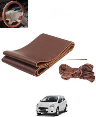 RKPSP Hand Stiched Steering Cover For Fiat Punto(Brown, Leatherite)