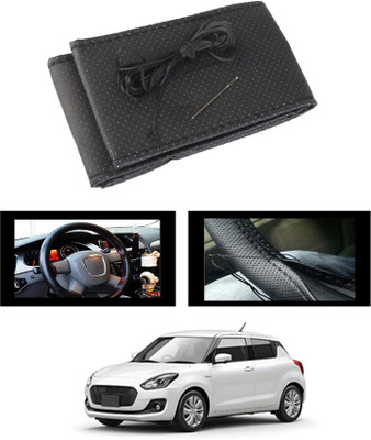 MATIES Hand Stiched Steering Cover For Universal For Car Swift(Black, Leatherite)