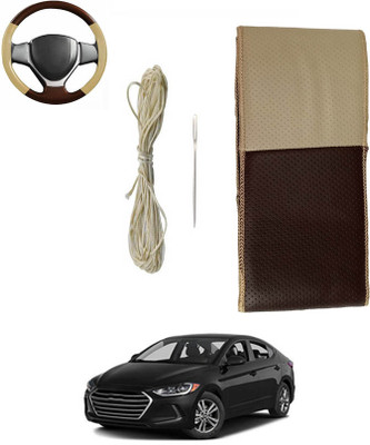 monolive Hand Stiched Steering Cover For Hyundai Elantra(Brown/Beige, Leatherite)