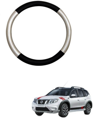 RKPSP Hand Stiched Steering Cover For Universal For Car Terrano(Silver/Black, Leatherite)