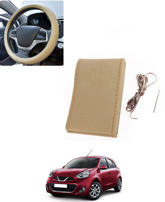 AYW Hand Stiched Steering Cover For Nissan Micra(Beige, Leatherite)