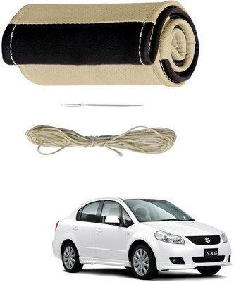 RKPSP Hand Stiched Steering Cover For Universal For Car SX4(Beige/Brown, Leatherite)