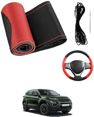 MATIES Hand Stiched Steering Cover For Tata Universal For Car(Red/Black, Leatherite)