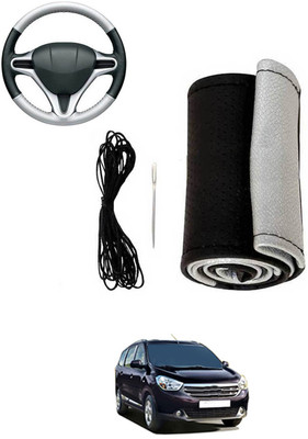 MATIES Hand Stiched Steering Cover For Renault Lodgy(Silver, Black, Leatherite)