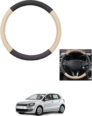 MATIES Steering Cover For Volkswagen Polo(Beige/Black, Leather)