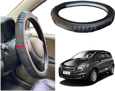 PEEPS STORE Steering Cover For Chevrolet Aveo UVA(Black, Red, Leatherite)